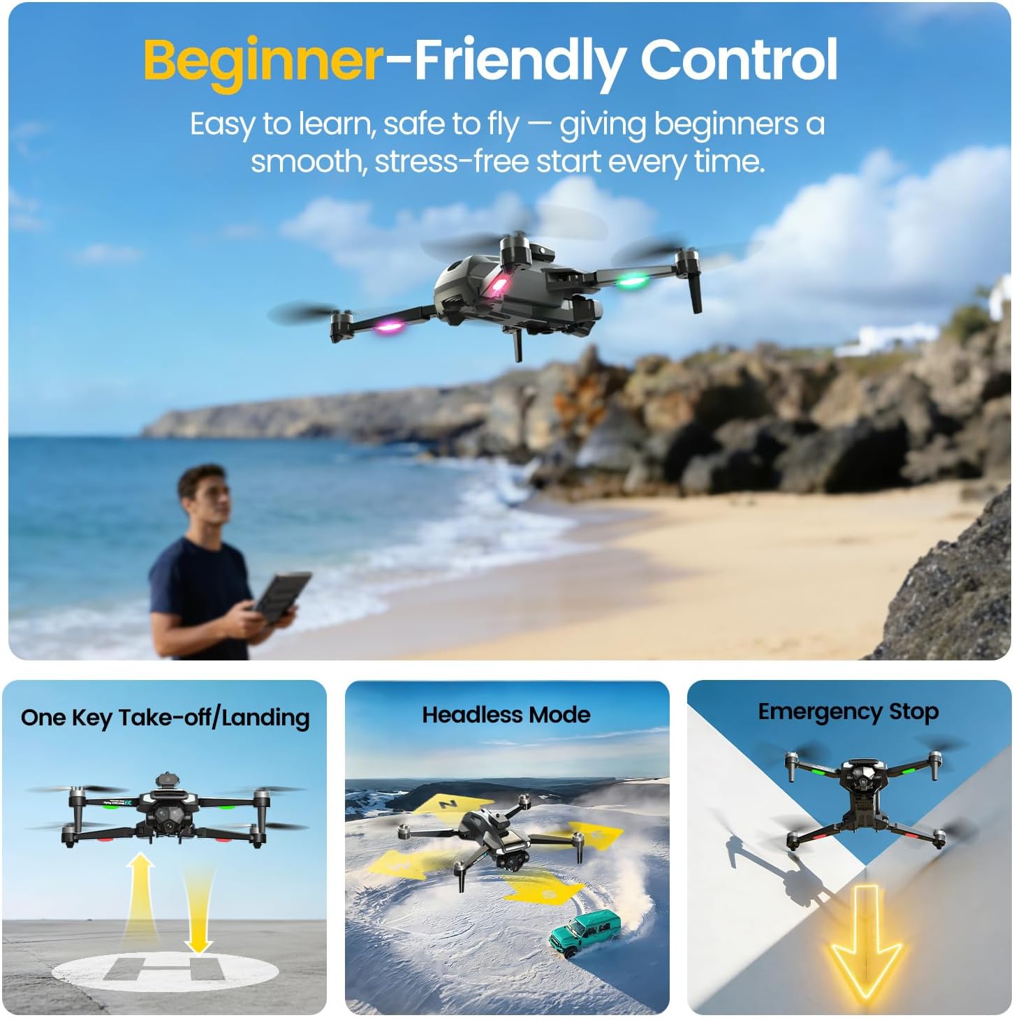 M66 Drone with Camera, 4.3″ Foldable HD Screen Controller, 1080P Camera Drone for Beginners with Obstacle Avoidance, Optical Flow, Brushless Motor, Up to 40-Min Flight Time, Easy to Fly