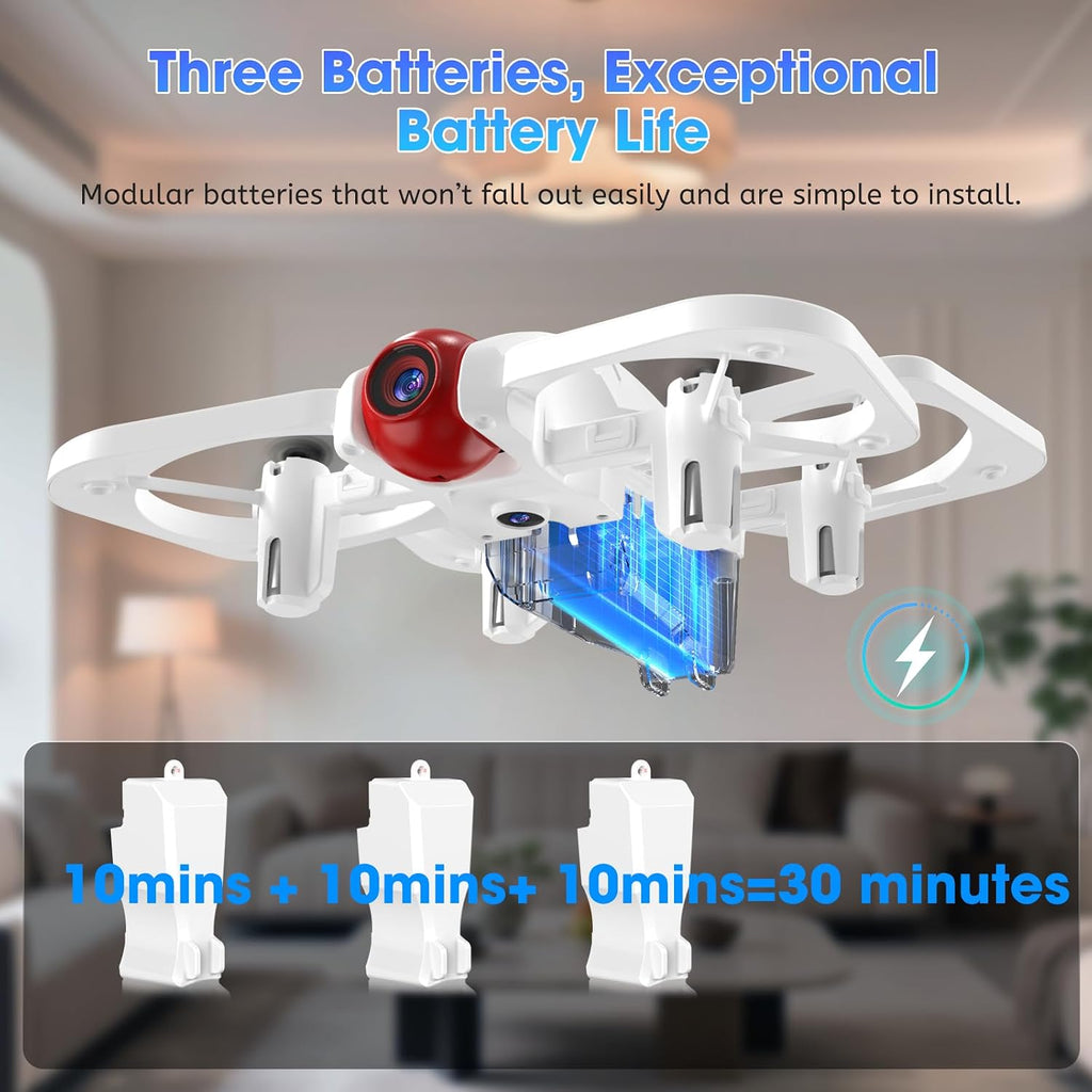 LED RC Drone for Kids Toys, Mini Drone with Dual Camera,3 Batteries,Speed Selection,Easy to Fly, One Key Start, Altitude Hold, 360° Flips, Circle Fly, Headless Mode, Indoor and Outdoor Flying Toy (blue-white)