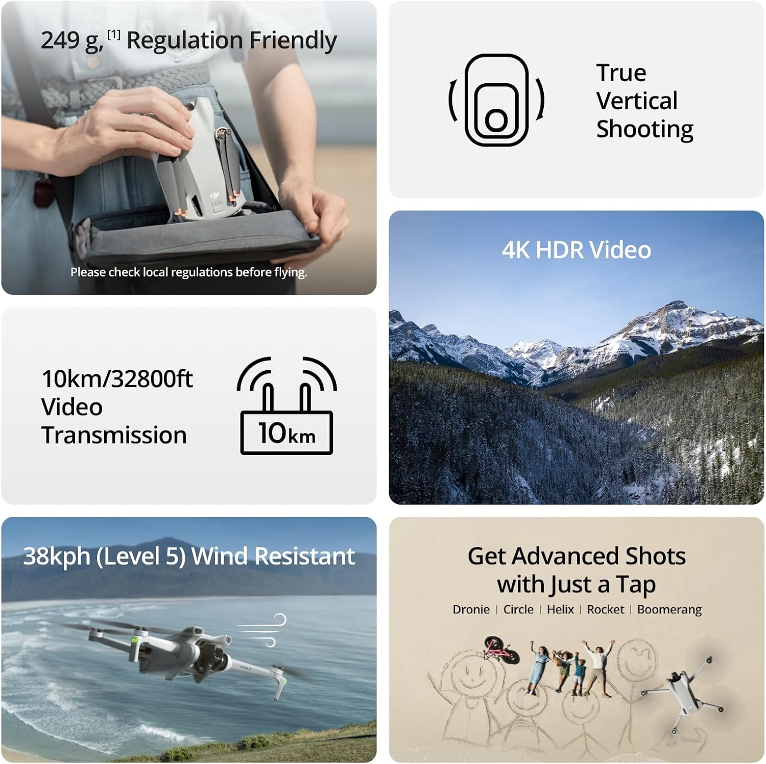 DJI Mini 3 (DJI RC) - Lightweight and Foldable Mini Camera Drone with 4K HDR Video, 38-min Flight Time, True Vertical Shooting, and Intelligent Features