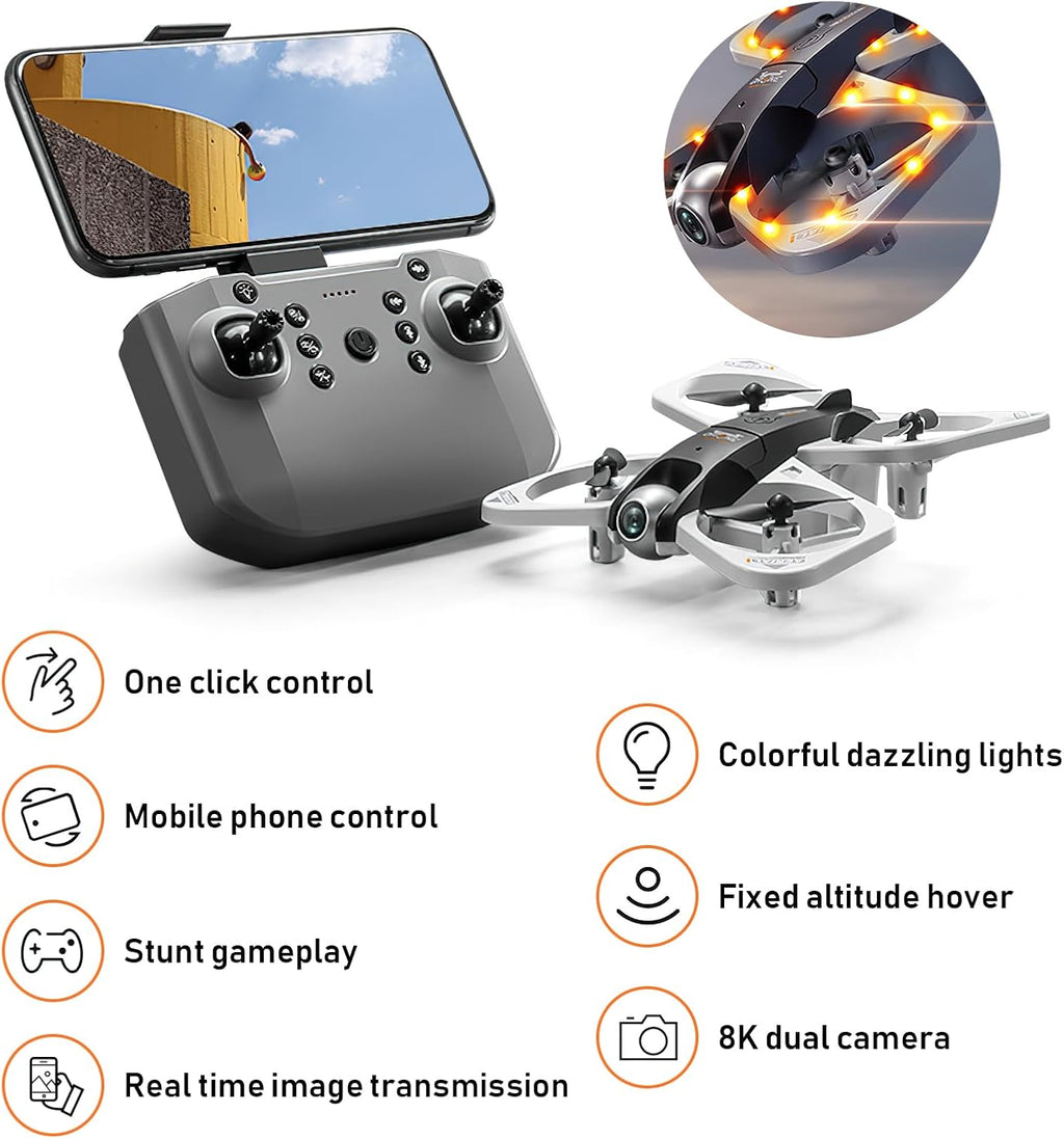 Poat Drone with Adjustable 4K Camera, RC Quadcopter with Headless Mode, 360° Flips, Gesture/Gravity Control, 3 Speed Modes, 2 Batteries, LED Lights, for Kids & Beginners