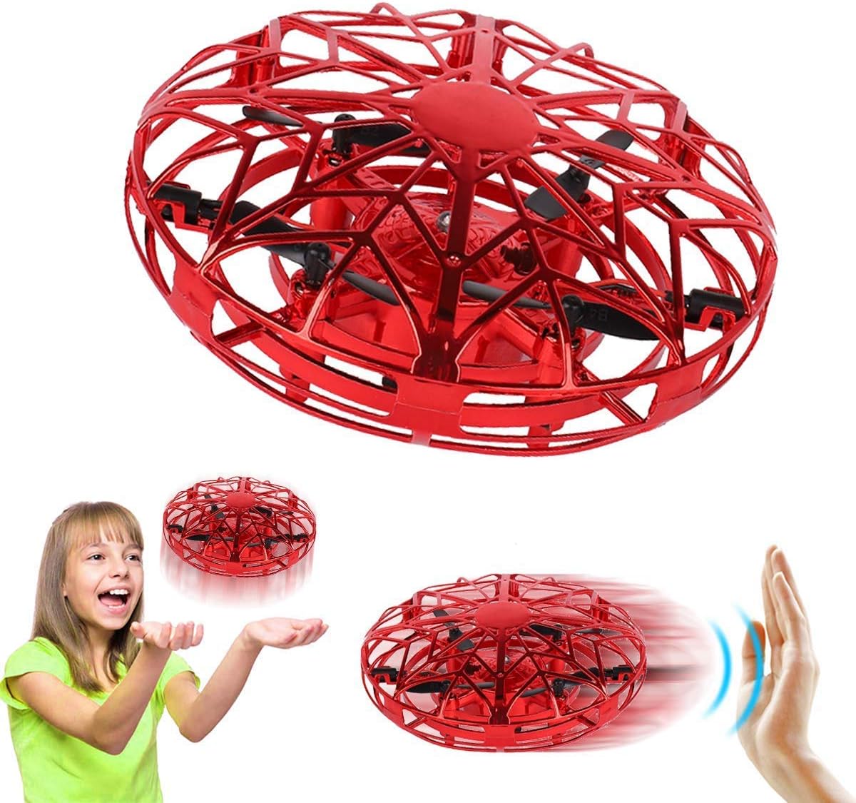 ZeroPlusOne® Hand Operated Drones for Kids or Adults - Air Magic Scoot Hands Free Mini Drone Helicopter, Easy Indoor UFO Flying Ball Drone Toys for Boys or Girls (RED)