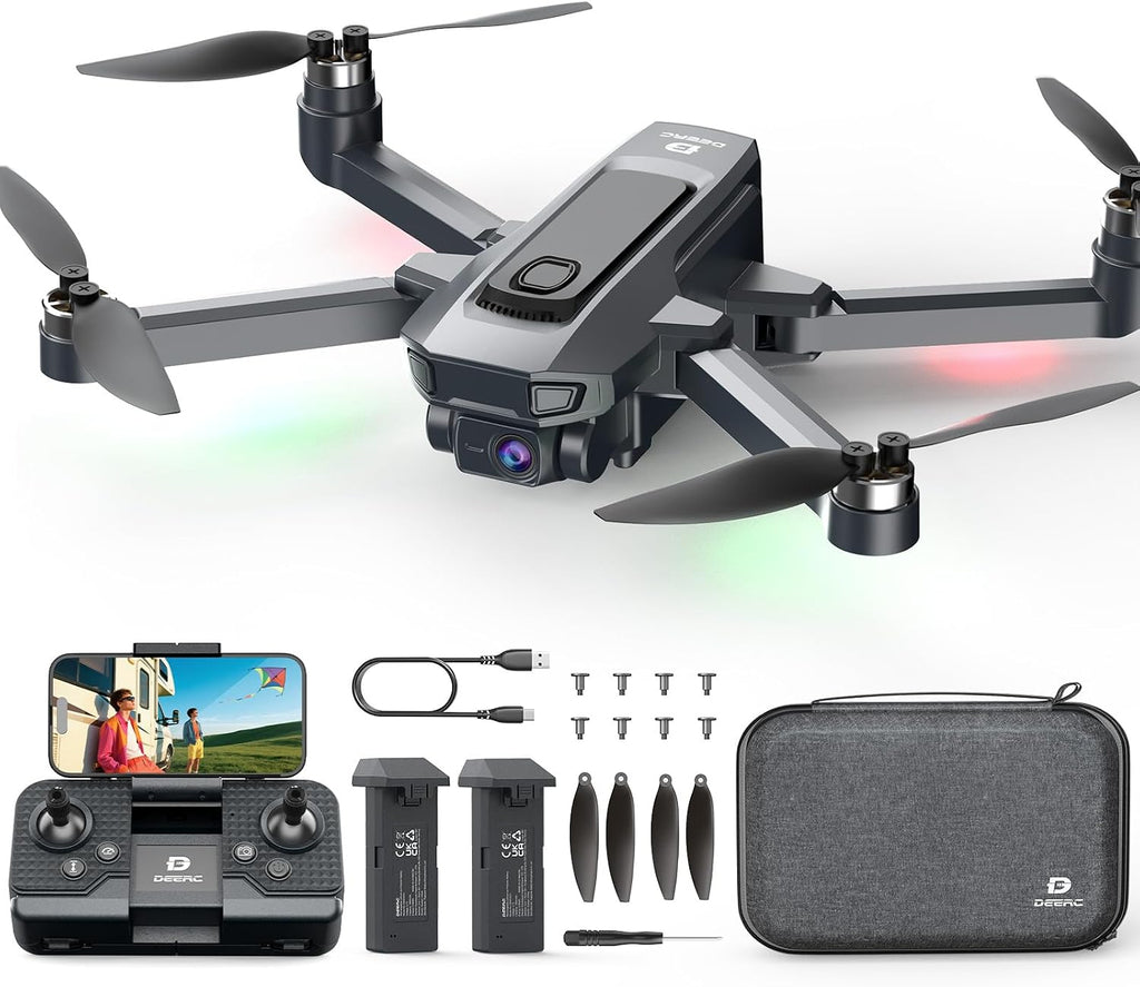 DEERC Drone with 1080P Camera for Adults with 5G Transmission, Foldable RC Quadcopter Small Drone Toys, Brushless Motor, Altitude Hold, 3D Flips, 2 Batteries