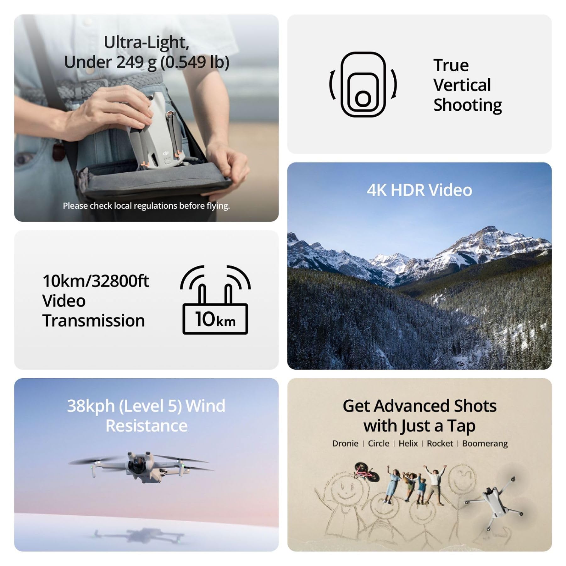 DJI Mini 3, Drones with Camera for Adults 4K, 38-min Flight Time, up to 32800ft (10km) Video Transmission, True Vertical Shooting, GPS Auto Return Integrated, Mini Drone with Camera for Beginners
