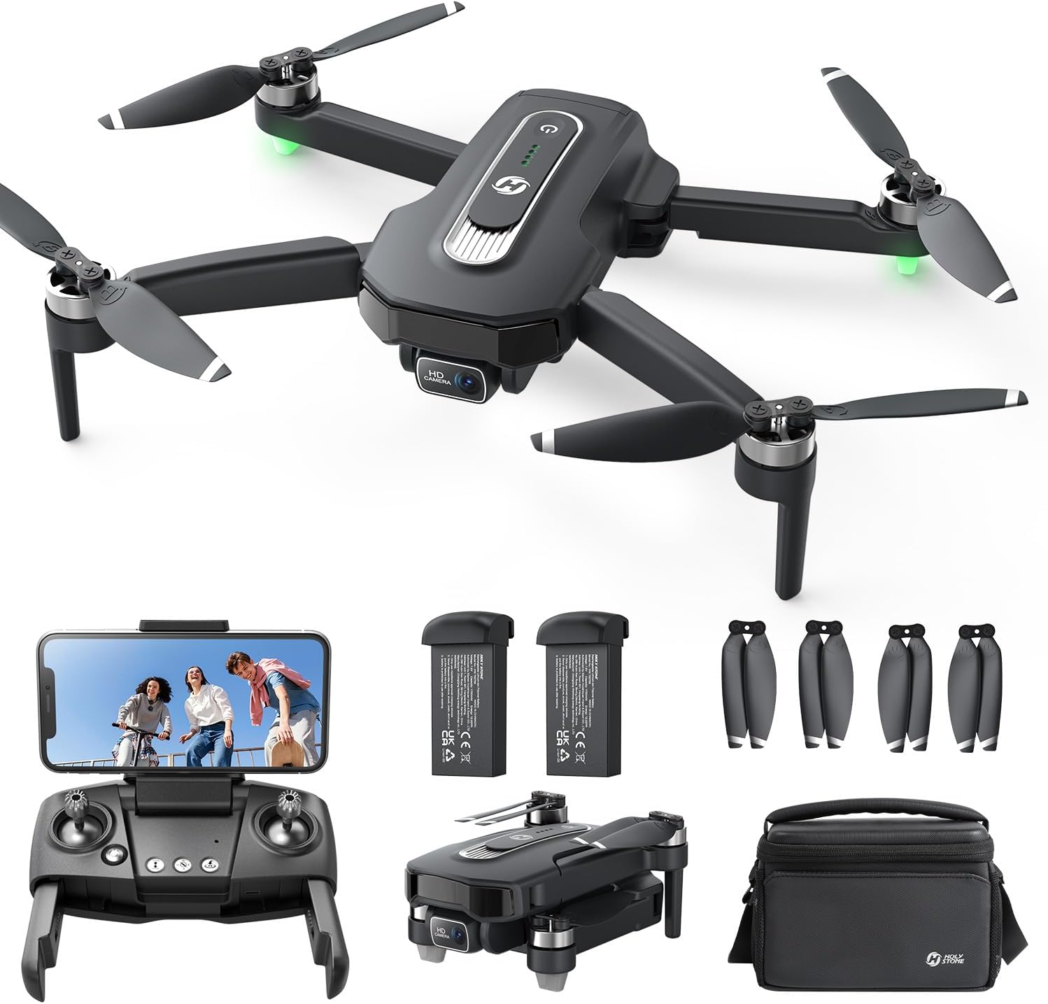 Holy Stone GPS Drone with 4K Camera for Beginners, HS460 Foldable Drones with 52 Mins Long Flight Time, Brushless Motor, Follow Me, Auto Return, 5G FPV Transmission, Under 249g Easy for Adults