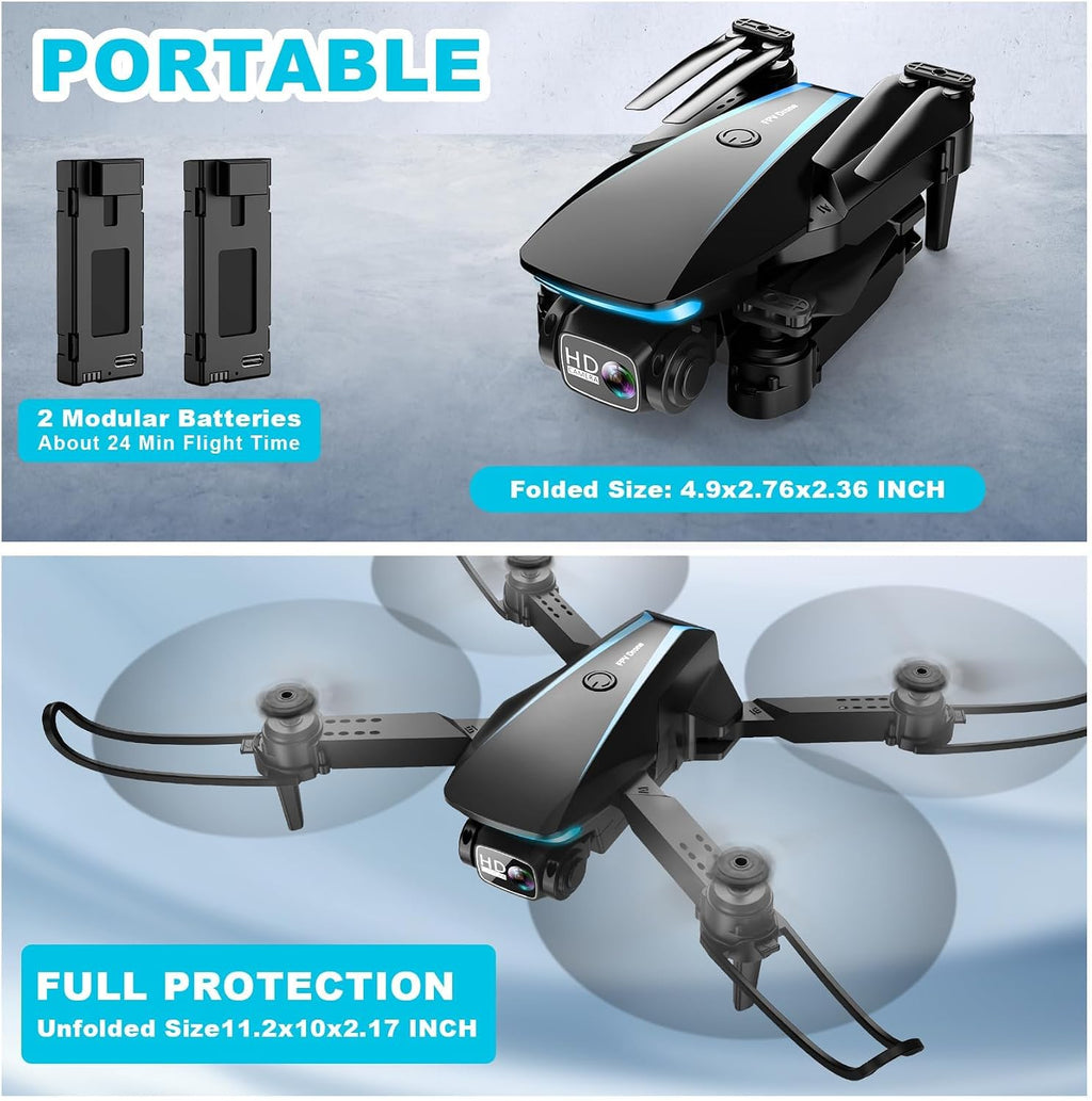 Oddire Drone with Camera - Drones for Adults, with 2 Batteries, Carrying Case, Propellers, 1080P HD Foldable Drone with Stable Hover, Trajectory Flight, Gravity Control, One Key Take Off/Land, 3D Flip(Black)