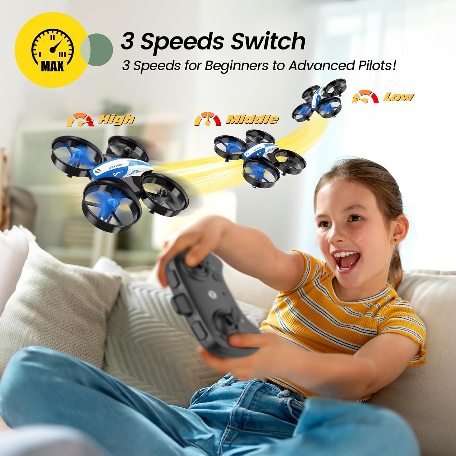 Holy Stone Mini Drone for Kids and Beginners RC Nano Quadcopter Indoor Small Helicopter Plane with Auto Hovering, 3D Flip, Headless Mode and 3 Batteries, Great Gift Toy for Boys and Girls, Blue