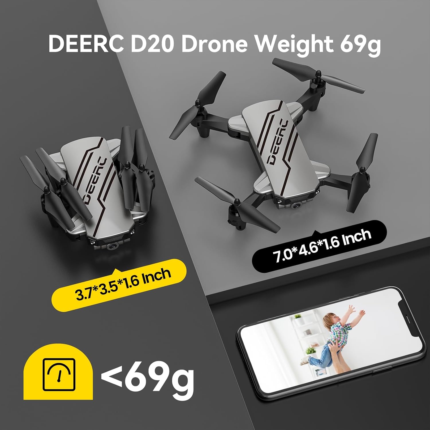 DEERC D20 Mini Drone with Camera for Kids, Remote Control Toys Gifts for Boys Girls with Voice Control, Gestures Selfie, Altitude Hold, Gravity Control, One Key Start, 3D Flips 2 Batteries, Blue