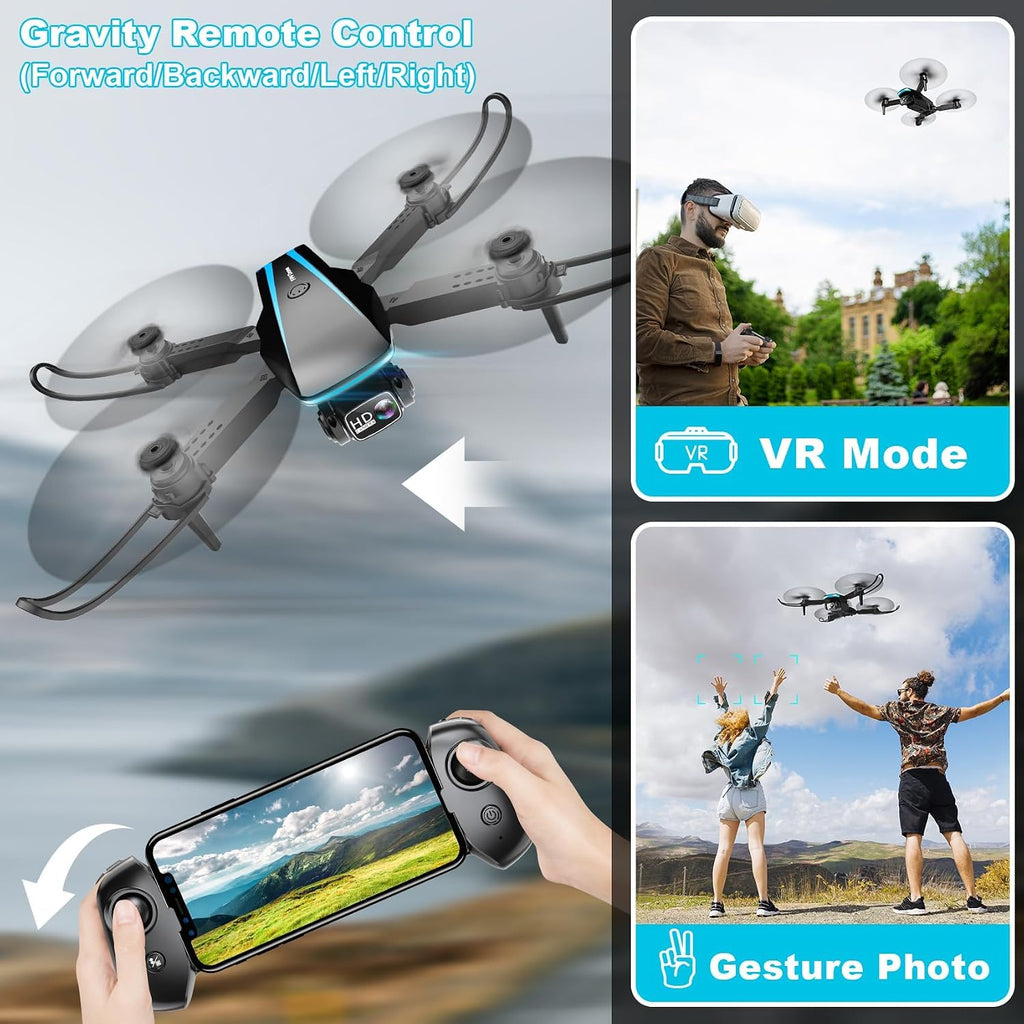 Oddire Drone with Camera - Drones for Adults, with 2 Batteries, Carrying Case, Propellers, 1080P HD Foldable Drone with Stable Hover, Trajectory Flight, Gravity Control, One Key Take Off/Land, 3D Flip(Black)