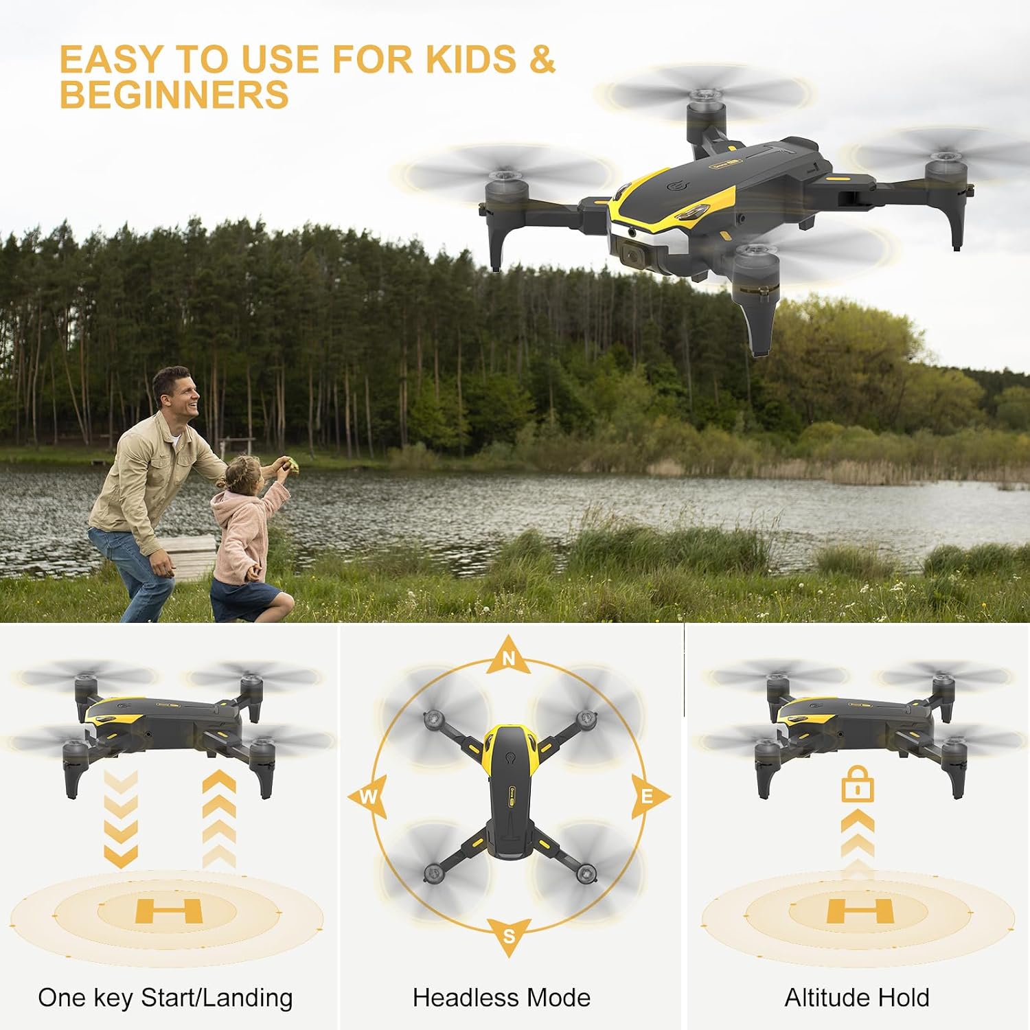 Drone with 4K HD Camera for Beginners and Kids, Foldable RC Quadcopter Drone with Gesture Selfie, Altitude Hold, One Touch Start, 360° Flip, 2 Batteries