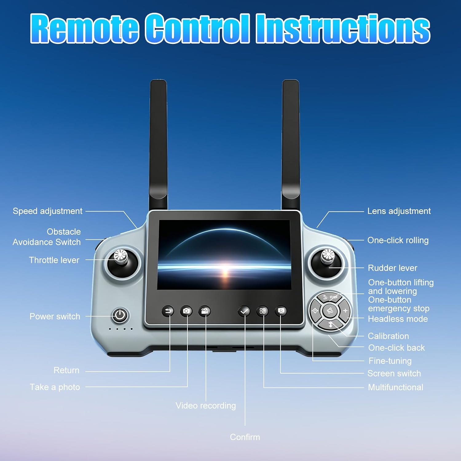 OBEST Drone With Camera 1080P Remote Control with 4.3 Inch Screen,Brushless Motor,Optical Flow Hovering, Infrared Four-Way Obstacle Avoidance,90° Remote Adjustable Camera,Dual Battery