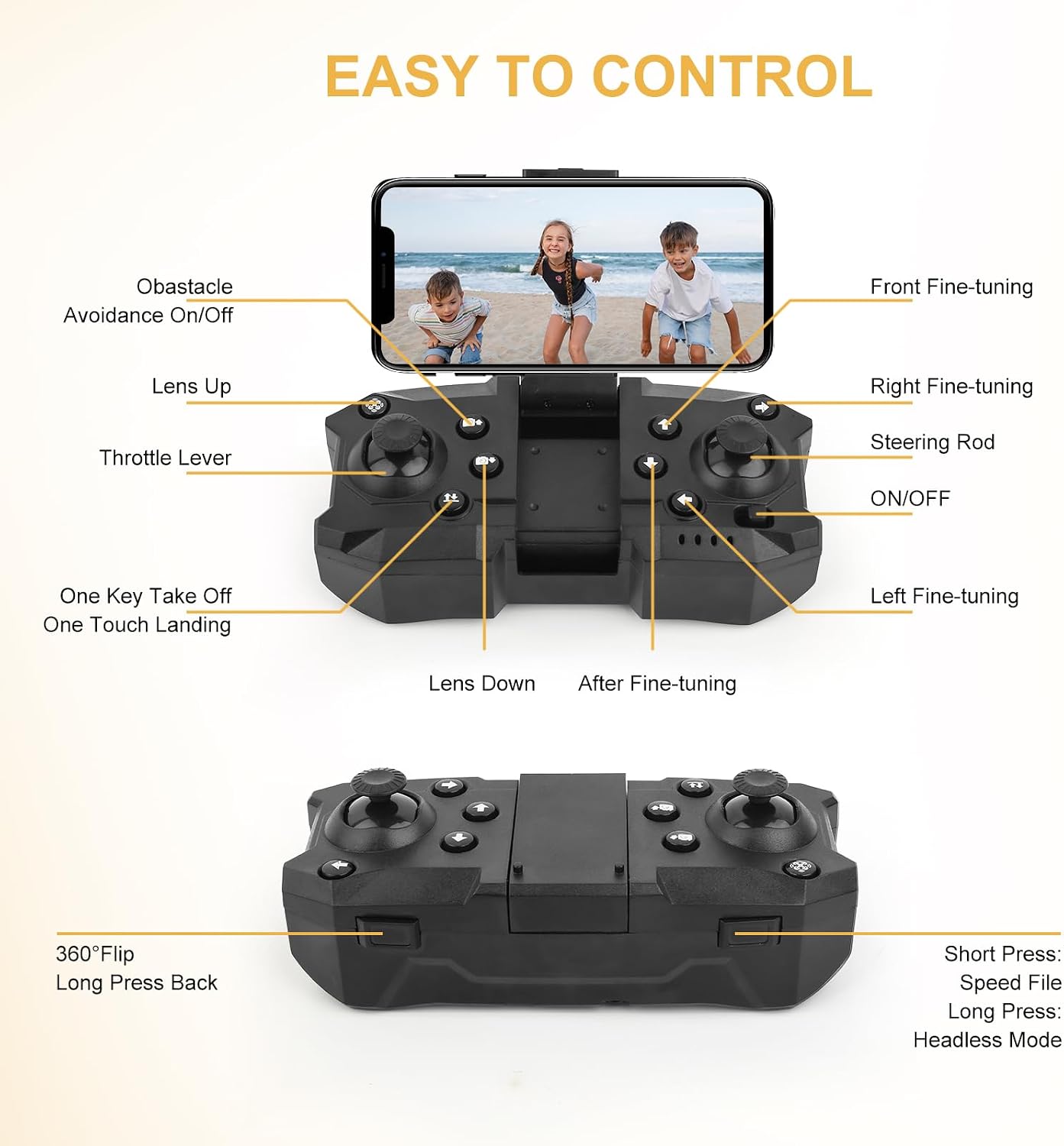 Drone with 4K HD Camera for Beginners and Kids, Foldable RC Quadcopter Drone with Gesture Selfie, Altitude Hold, One Touch Start, 360° Flip, 2 Batteries