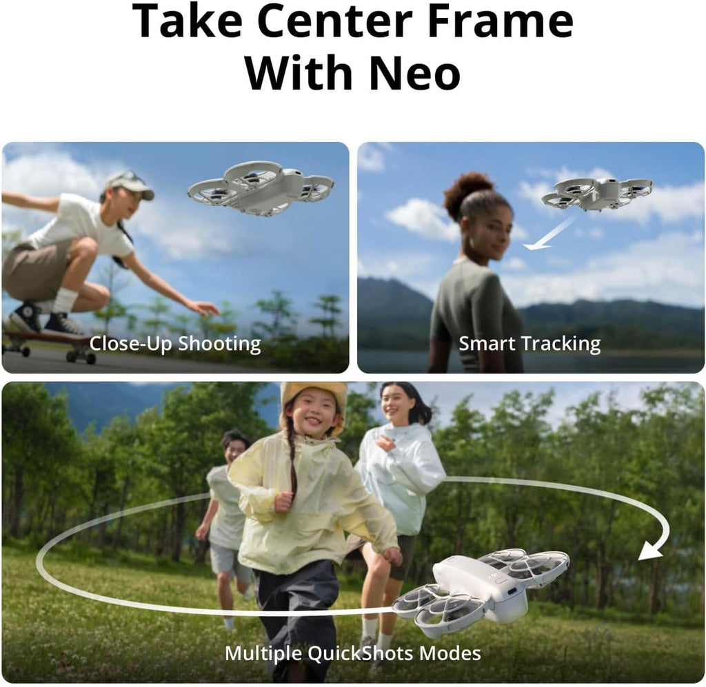 DJI Neo, Mini Drone with 4K UHD Camera for Adults, 135g Self Flying Drone that Follows You, Palm Takeoff, Subject Tracking, QuickShots, Stabilized Video, Built-In Propeller Guard (Controller-Free)
