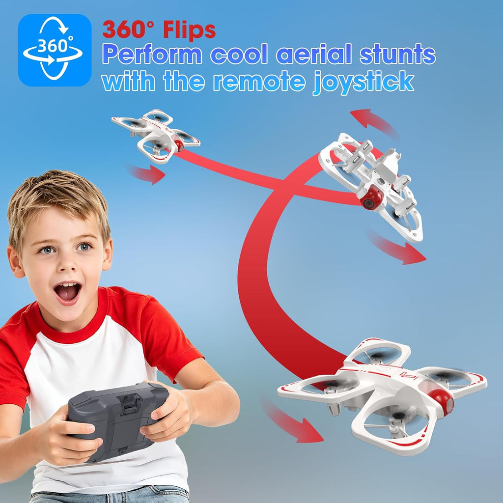 LED RC Drone for Kids Toys, Mini Drone with Dual Camera,3 Batteries,Speed Selection,Easy to Fly, One Key Start, Altitude Hold, 360° Flips, Circle Fly, Headless Mode, Indoor and Outdoor Flying Toy (blue-white)