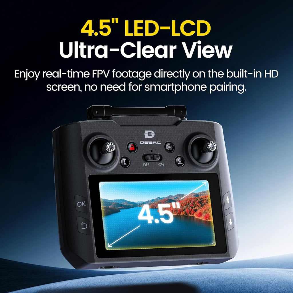 DEERC D35Pro Drone with Camera 4K Professional for Adults, RC Quadcopter with HD Screen on Controller, Brushless Motor, Follow Me, 5G Transmission, Auto Return, GPS Drone with SD Card, 40Mins Flight