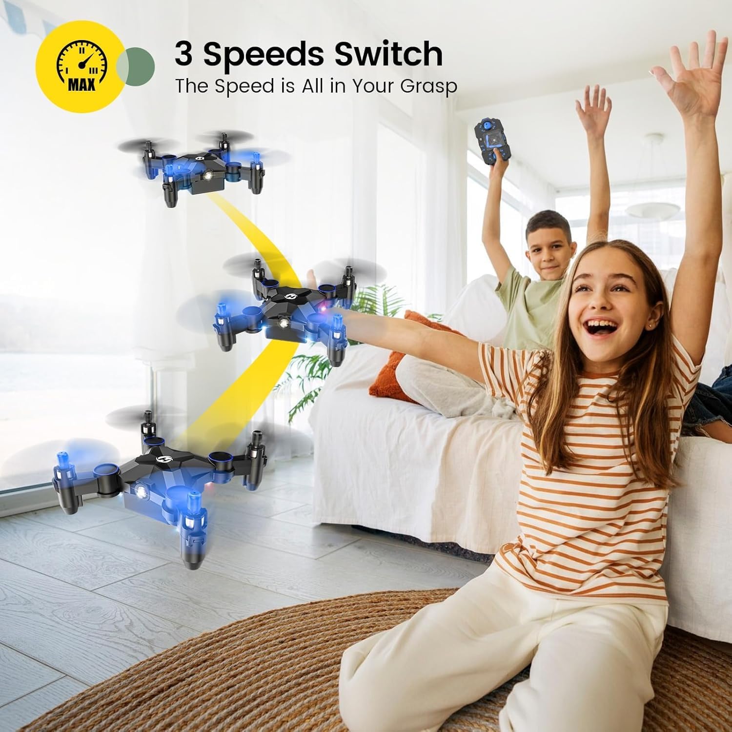 Holy Stone Mini Drone for Kids HS190 Portable Pocket Quadcopter with Altitude Hold 3D Flips, Headless Mode and 3 Speed Modes, Easy to Fly for Beginners,Blue