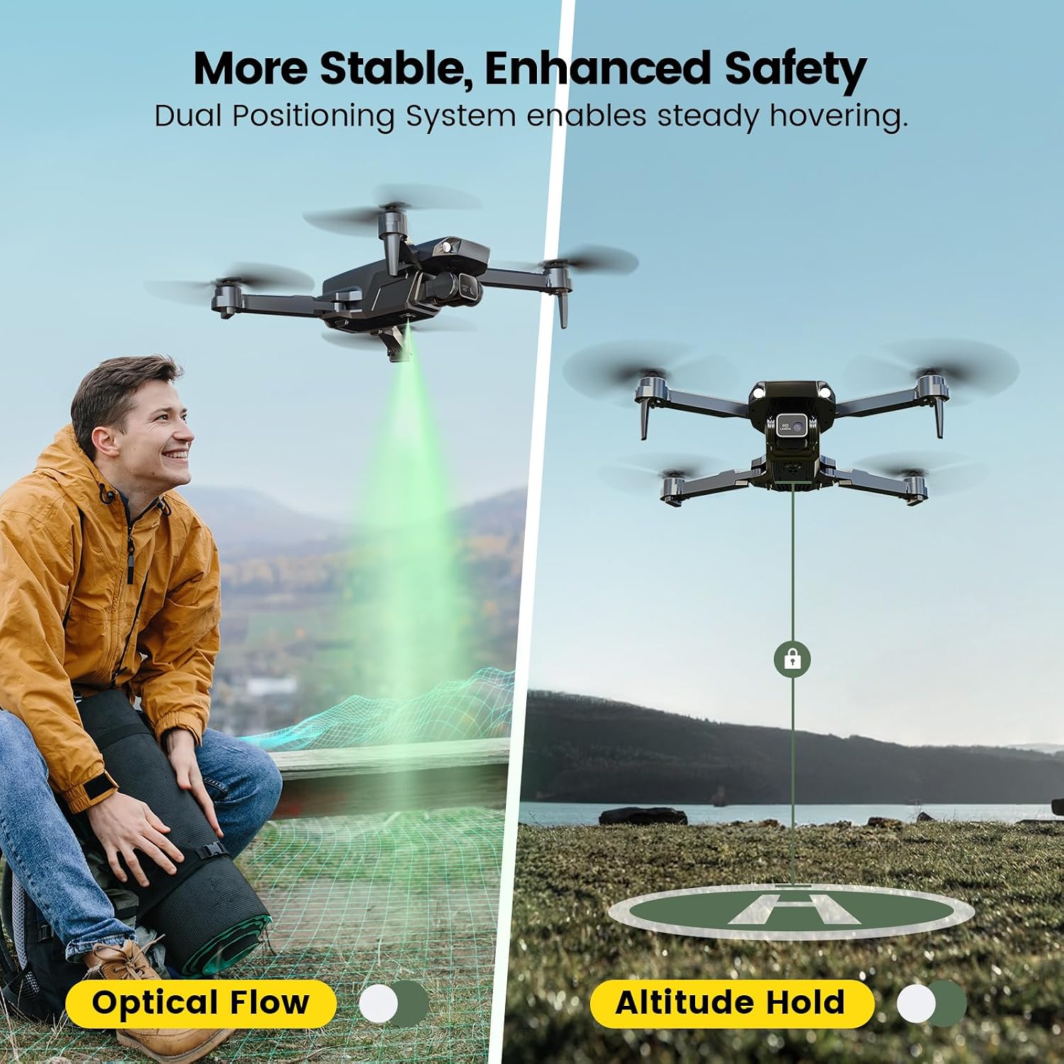 Holy Stone HS290 Foldable Drone with 1080P HD FPV Camera for Adults and Kids,RC Quadcopter with Optical Flow,Voice & Gesture Control,APP Control,Tap Fly,3 Speed Modes,2 Modular Batteries,Toys Gifts for Boys and Girls