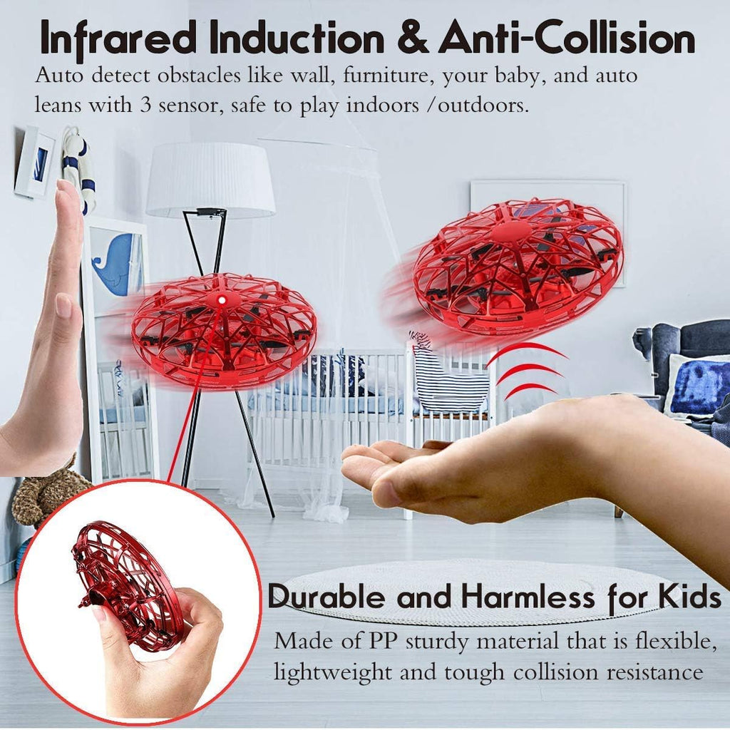 ZeroPlusOne® Hand Operated Drones for Kids or Adults - Air Magic Scoot Hands Free Mini Drone Helicopter, Easy Indoor UFO Flying Ball Drone Toys for Boys or Girls (RED)