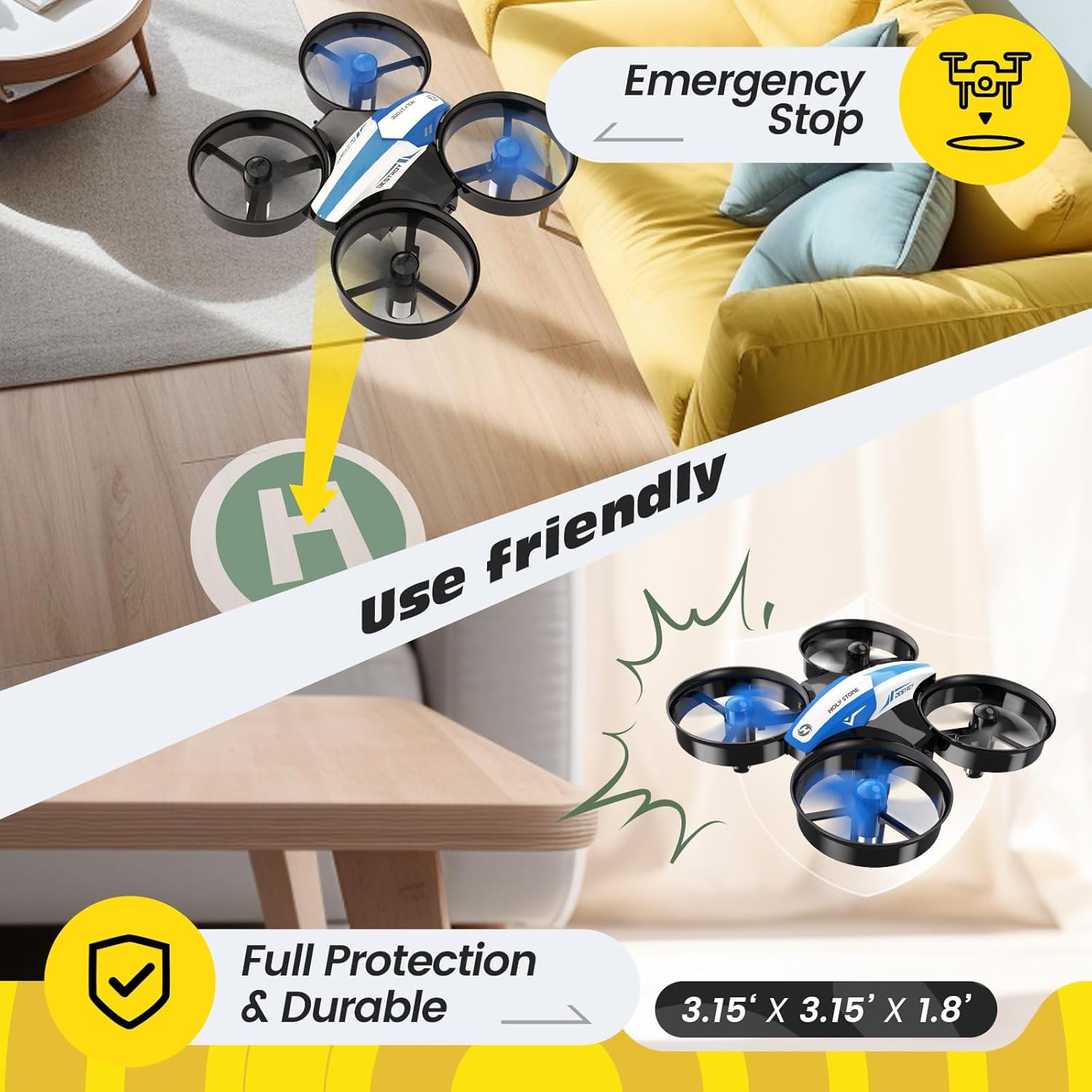 Holy Stone Mini Drone for Kids and Beginners RC Nano Quadcopter Indoor Small Helicopter Plane with Auto Hovering, 3D Flip, Headless Mode and 3 Batteries, Great Gift Toy for Boys and Girls, Blue