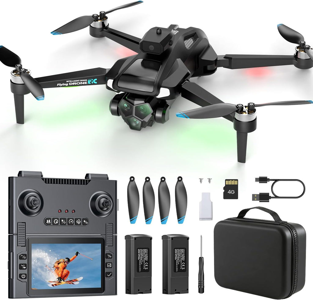 M66 Drone with Camera, 4.3″ Foldable HD Screen Controller, 1080P Camera Drone for Beginners with Obstacle Avoidance, Optical Flow, Brushless Motor, Up to 40-Min Flight Time, Easy to Fly