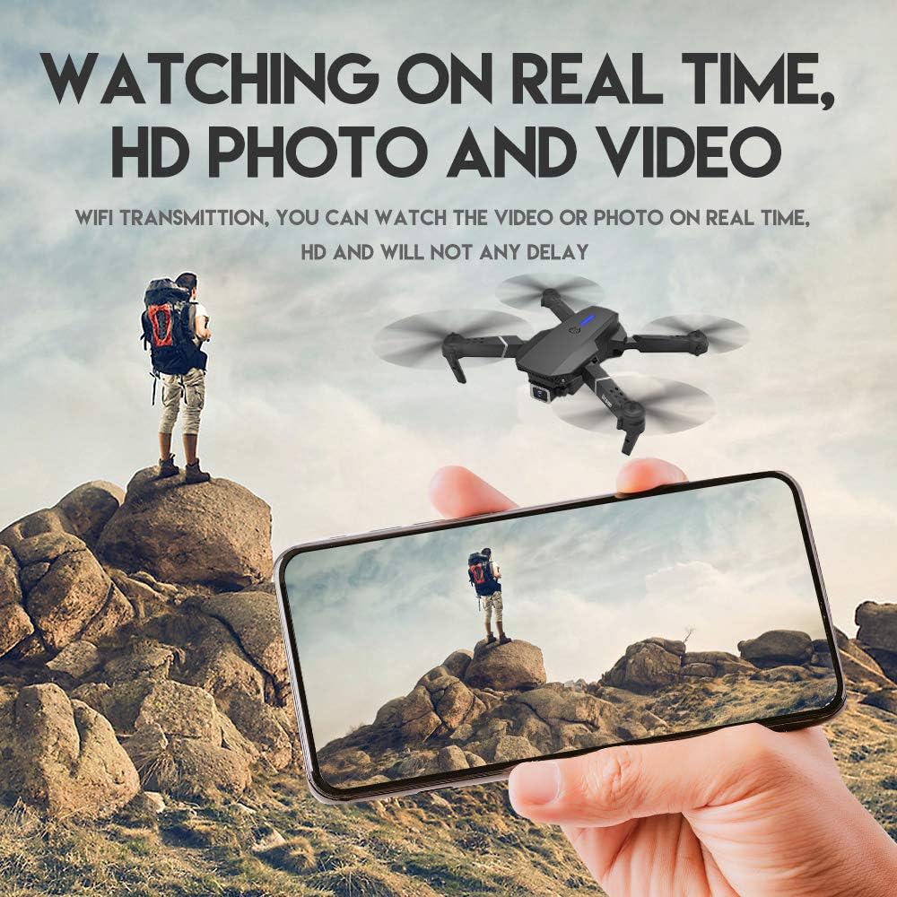 Foldable Mini Drone with 4K Double HD Camera Dual Lens 2.4G WiFi FPV RC Quadcopter (Black) Gesture Control with Carry Case, 3 Batteries