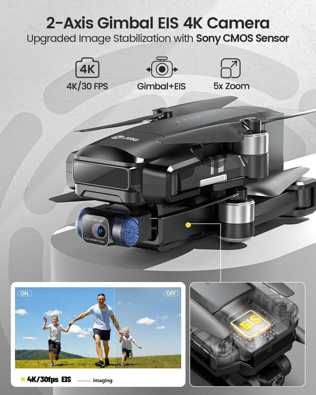 Holy Stone HS600 4K Drone with EIS Camera for Adults, 2-Axis Gimbal Quadcopter, Modular Intelligent Battery 28 Mins Flight Time, 10000 FT Range Transmission, GPS Drone with Brushless Motors, 4K/30FPS