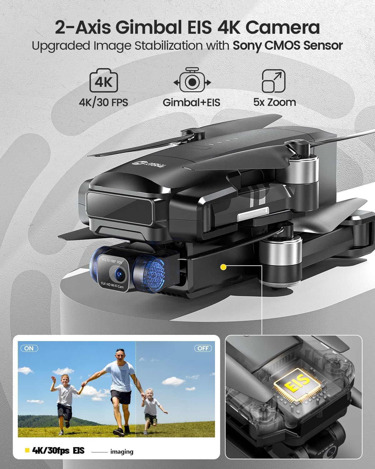 Holy Stone HS600 4K Drone with EIS Camera for Adults, 2-Axis Gimbal Quadcopter, Modular Intelligent Battery 28 Mins Flight Time, 10000 FT Range Transmission, GPS Drone with Brushless Motors, 4K/30FPS