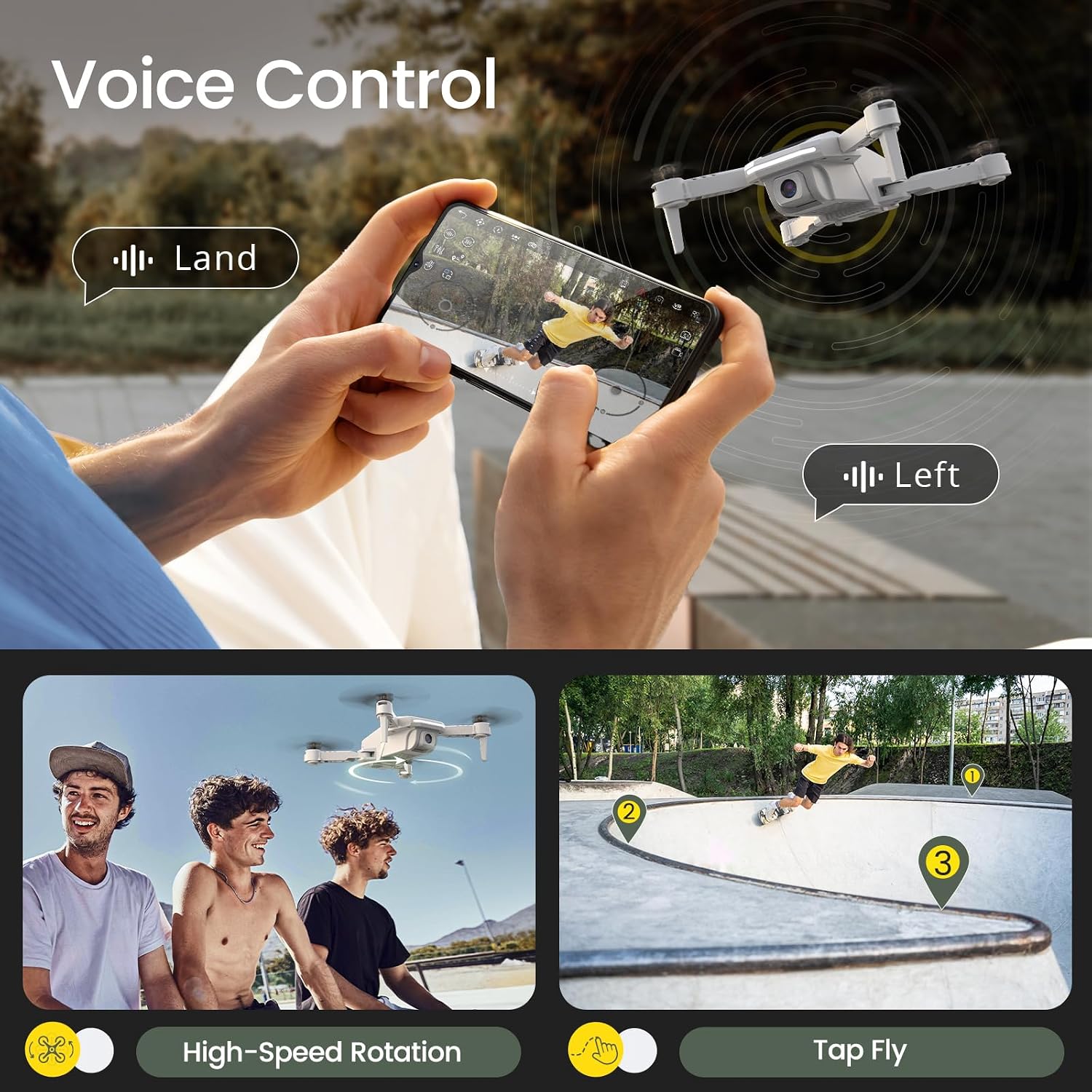 Holy Stone Mini Drone with Camera 1080P HD - RC Quadcopter for Kids Adults Beginner, 3 Modular Batteries, Easy to Fly, Voice Control, 3D Flips, Remote Control Toys Gifts