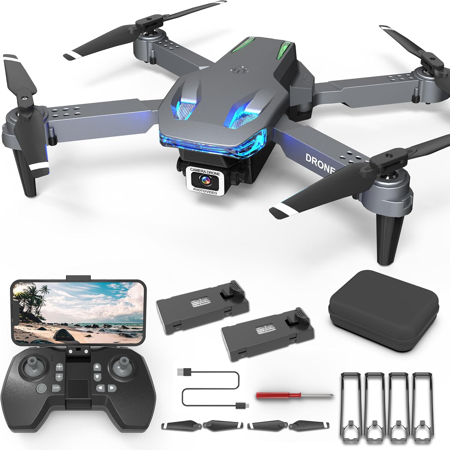 Wipkviey Drone with 4K Camera for Kids/Adults/Beginners | T28 Foldable RC Quadcopter Toys, Birthday Present for Boys Girls with 26-30 Mins Flight (w/2 Modular Batteries and Carrying Case)