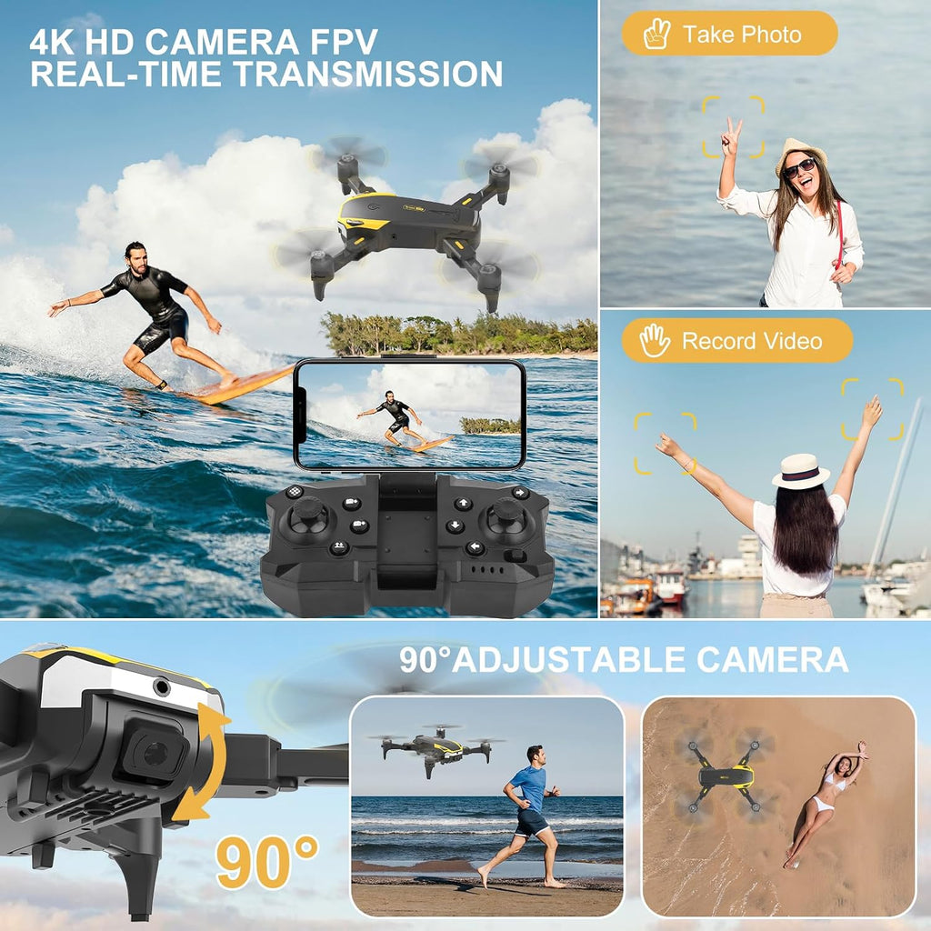 Drone with 4K HD Camera for Beginners and Kids, Foldable RC Quadcopter Drone with Gesture Selfie, Altitude Hold, One Touch Start, 360° Flip, 2 Batteries