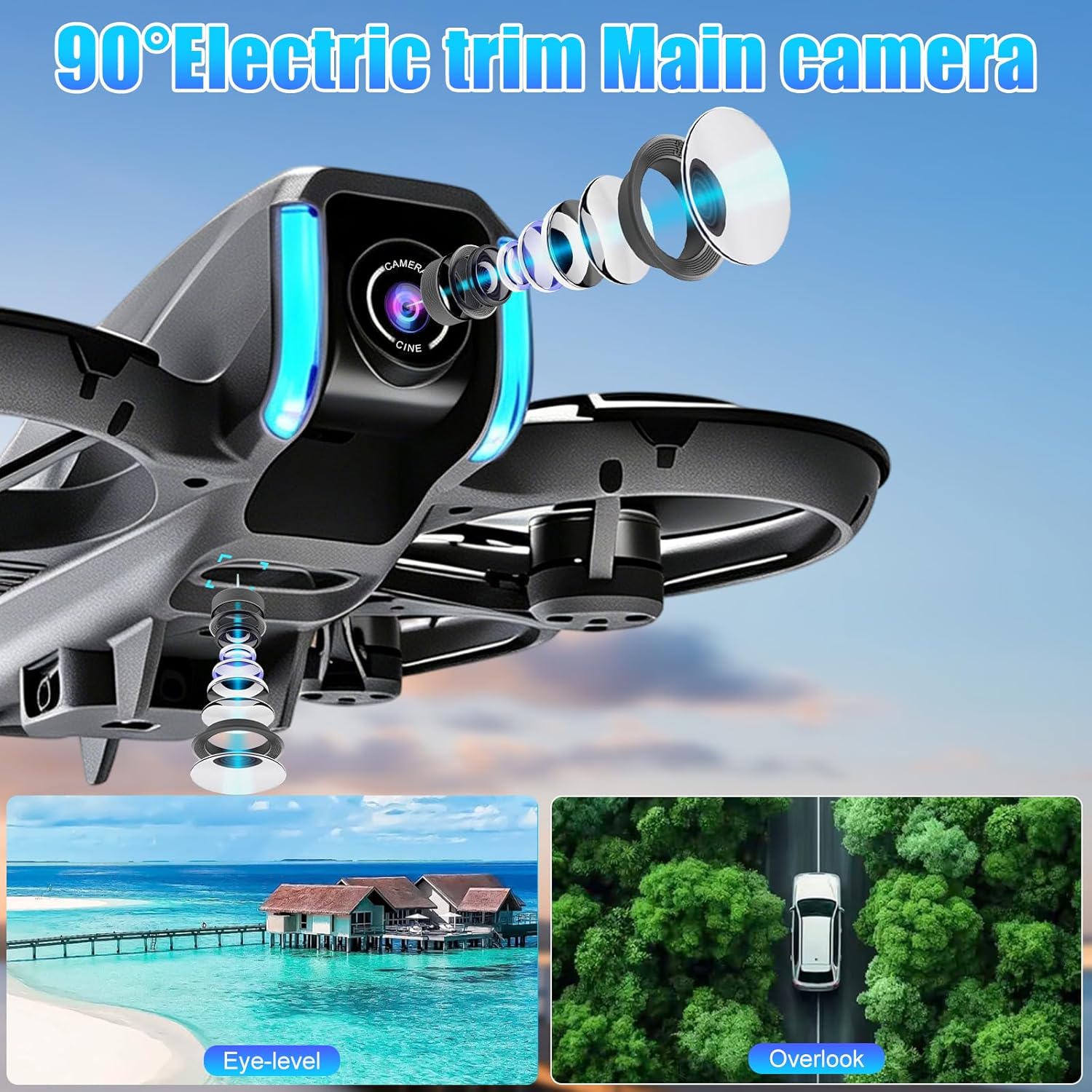OBEST Drone With Camera 1080P Remote Control with 4.3 Inch Screen,Brushless Motor,Optical Flow Hovering, Infrared Four-Way Obstacle Avoidance,90° Remote Adjustable Camera,Dual Battery