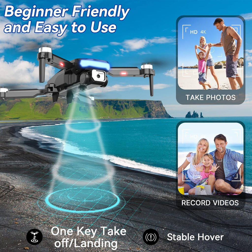 Drone with 4K Camera for Adults, Foldable Professional RC Quadcopter for Kids/Beginners with Brushless Motor, Toy for Boys Girls