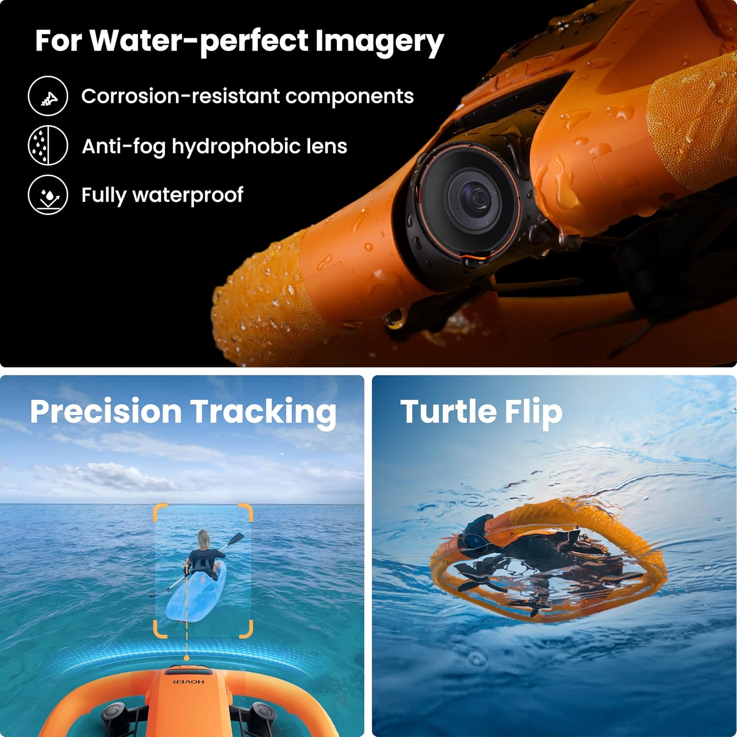 HOVERAir AQUA Flying Camera, IP67 Waterproof Follow Me Drone with Camera for Water Sports with 34mph, 10+ Flight Modes, 4K 100 fps Slow Motion, HDR Video, SmoothCapture 3.0 (Standard Combo)
