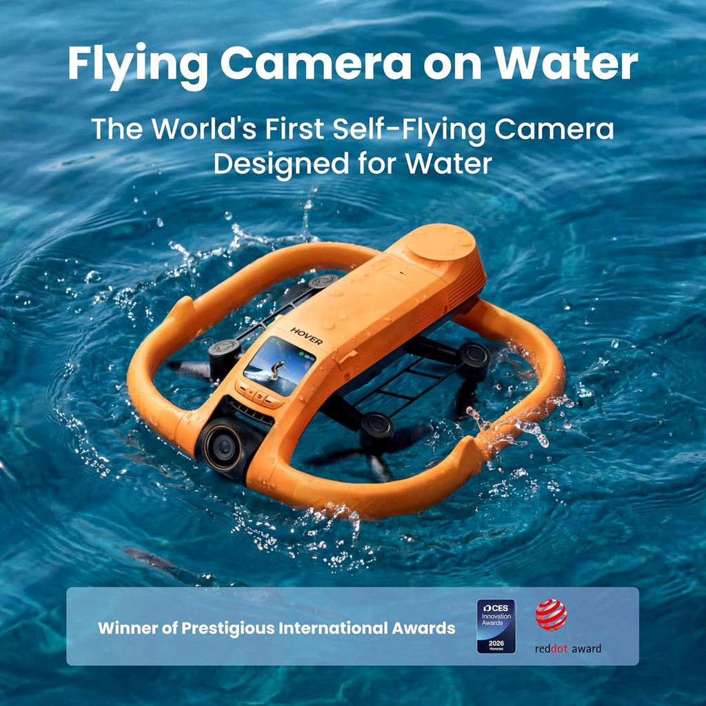 HOVERAir AQUA Flying Camera, IP67 Waterproof Follow Me Drone with Camera for Water Sports with 34mph, 10+ Flight Modes, 4K 100 fps Slow Motion, HDR Video, SmoothCapture 3.0 (Standard Combo)