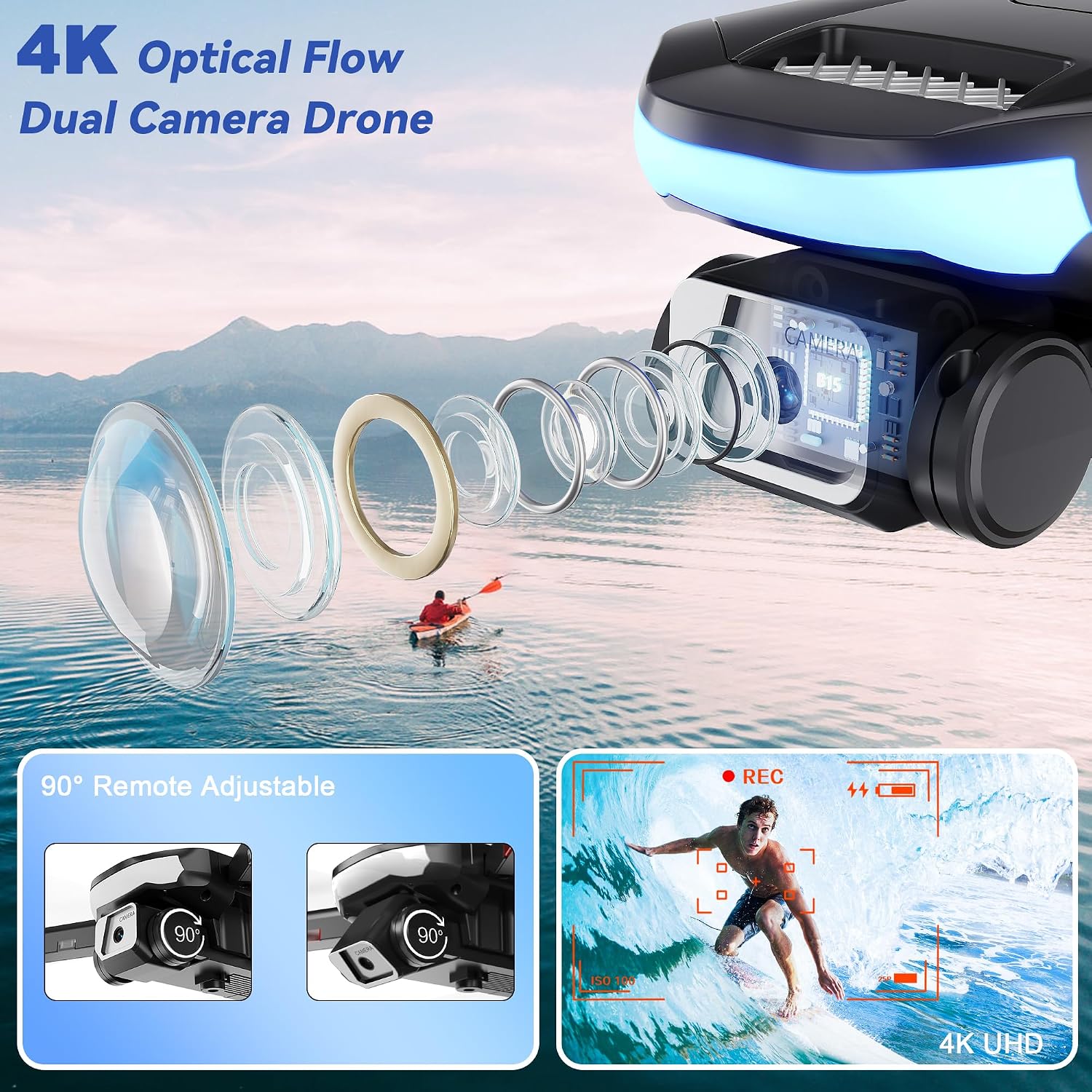 Drone with 4K Camera for Adults, Foldable Professional RC Quadcopter for Kids/Beginners with Brushless Motor, Toy for Boys Girls