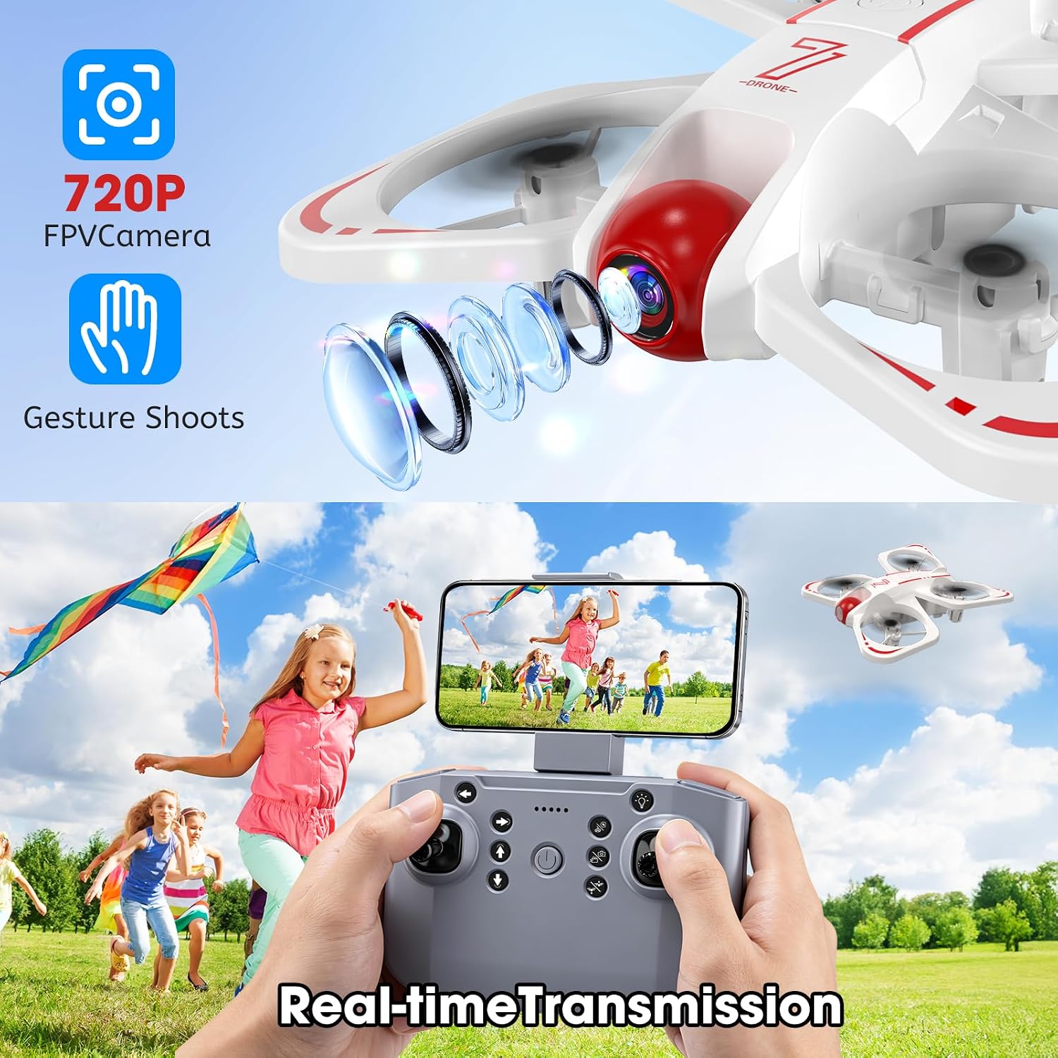 LED RC Drone for Kids Toys, Mini Drone with Dual Camera,3 Batteries,Speed Selection,Easy to Fly, One Key Start, Altitude Hold, 360° Flips, Circle Fly, Headless Mode, Indoor and Outdoor Flying Toy (blue-white)