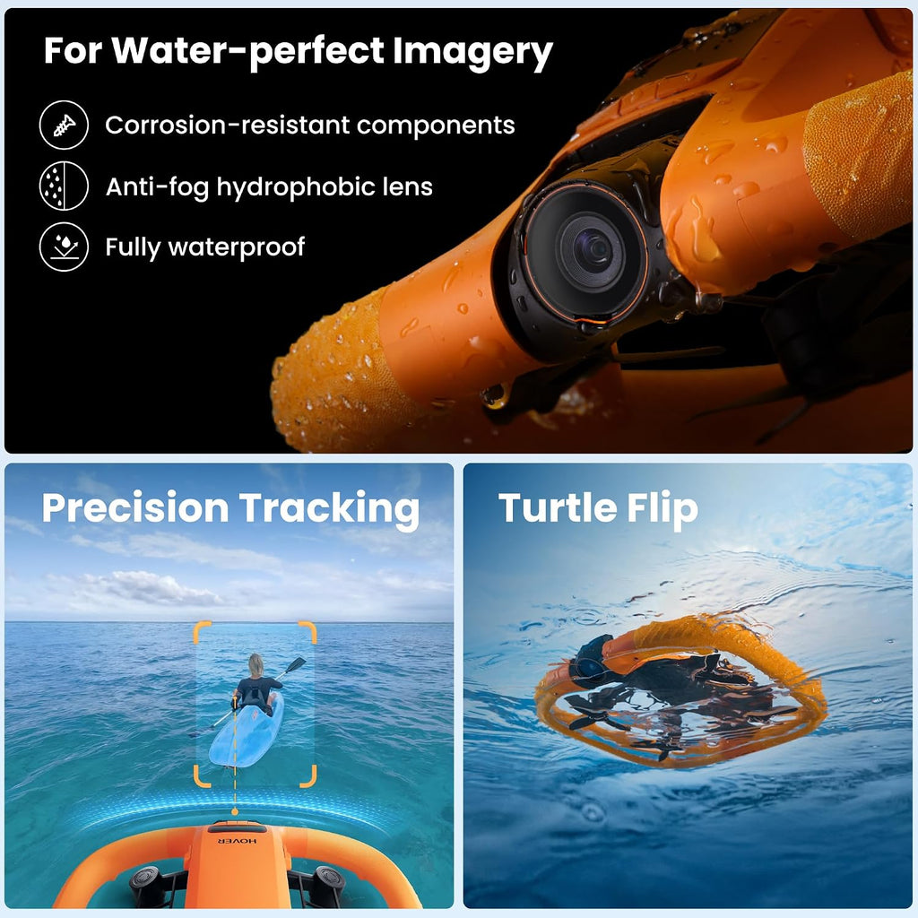 HOVERAir AQUA Flying Camera, IP67 Waterproof Follow Me Drone with Camera for Water Sports with 34mph, 10+ Flight Modes, 4K 100 fps Slow Motion, HDR Video, SmoothCapture 3.0 (Standard Combo)