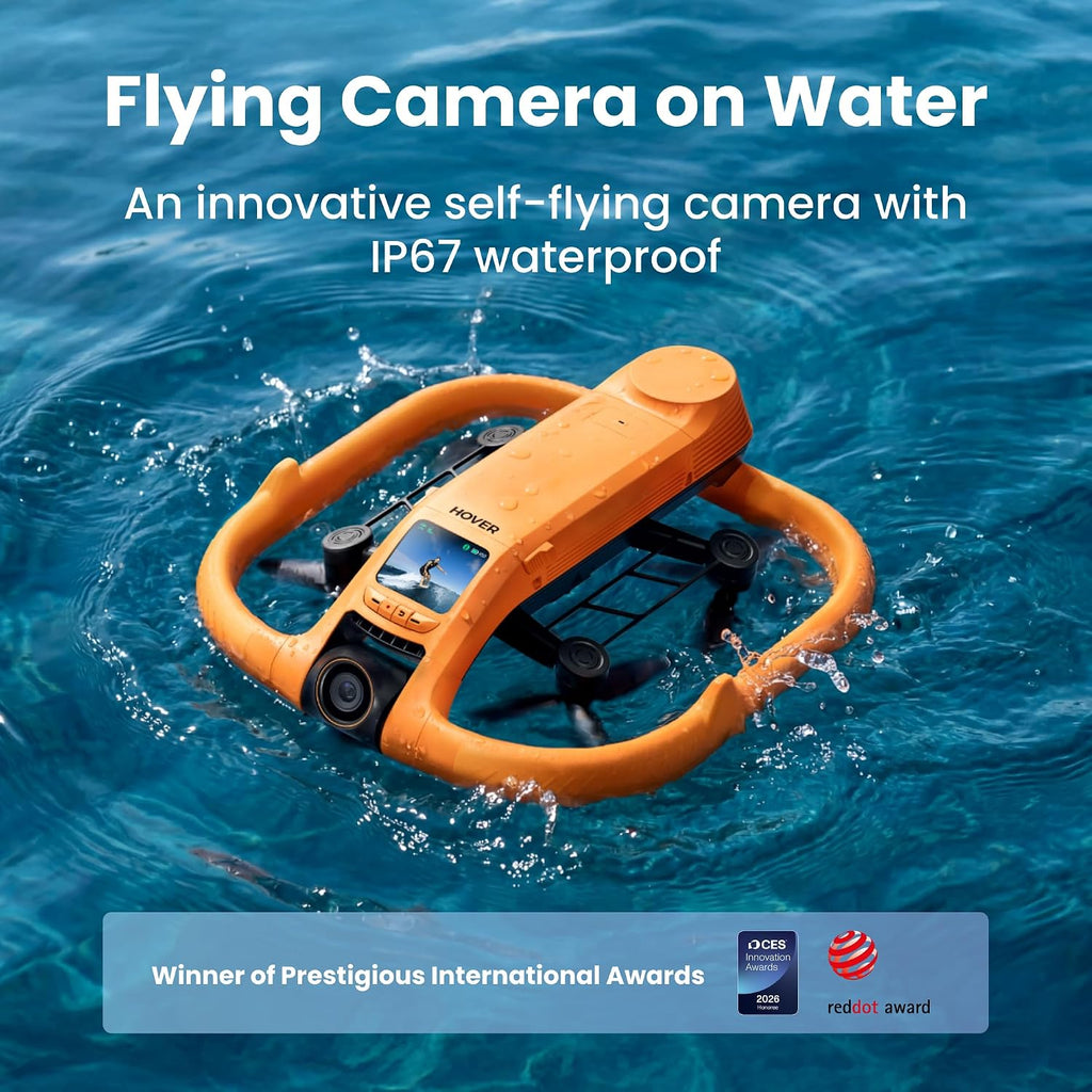 HOVERAir AQUA Flying Camera, IP67 Waterproof Follow Me Drone with Camera for Water Sports with 34mph, 10+ Flight Modes, 4K 100 fps Slow Motion, HDR Video, SmoothCapture 3.0 (Standard Combo)
