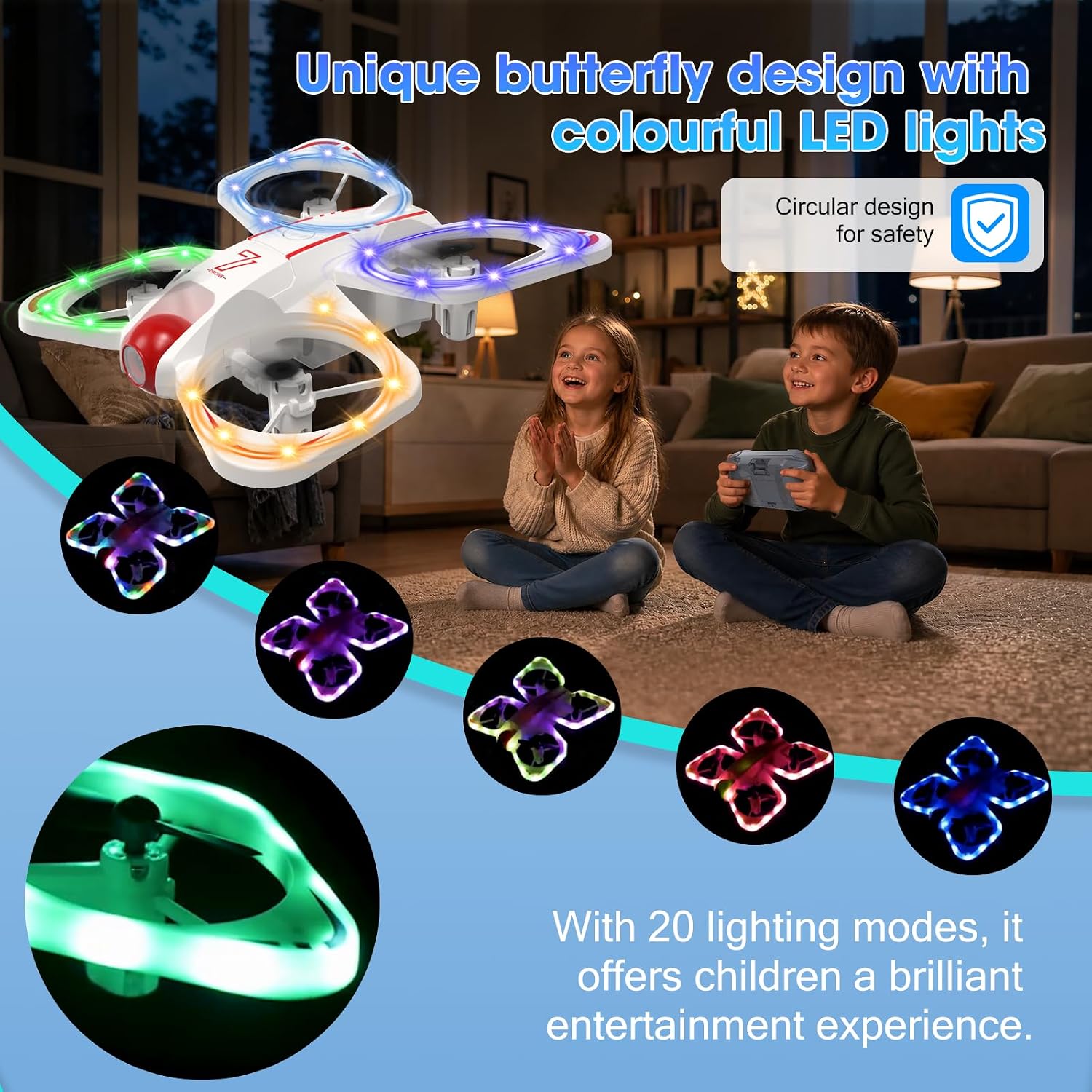 LED RC Drone for Kids Toys, Mini Drone with Dual Camera,3 Batteries,Speed Selection,Easy to Fly, One Key Start, Altitude Hold, 360° Flips, Circle Fly, Headless Mode, Indoor and Outdoor Flying Toy (blue-white)
