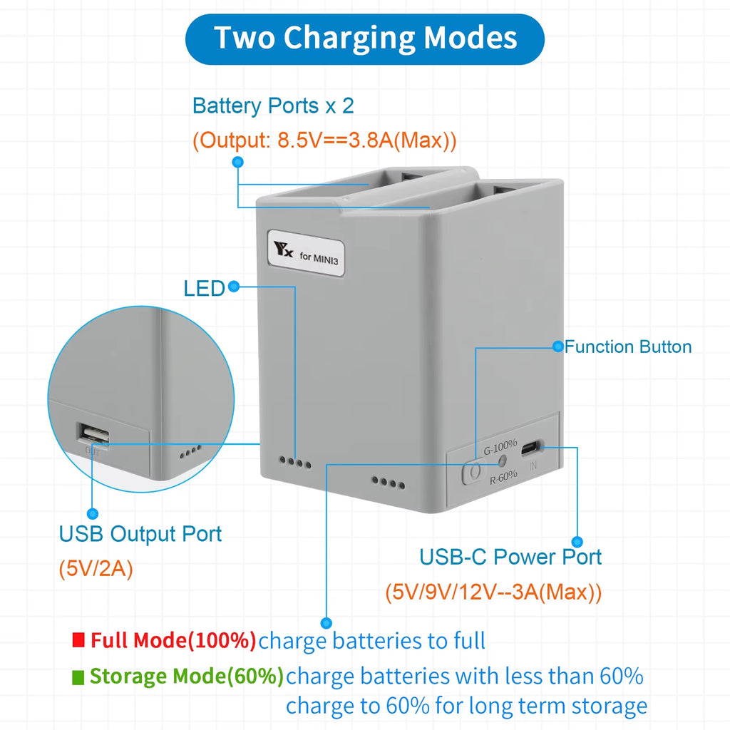 For DJI Mini 3Pro/4Pro Battery Two Way Charging Hub Drone Battery Charger for Mini 3/3Pro/4Pro Series Drone Accessories