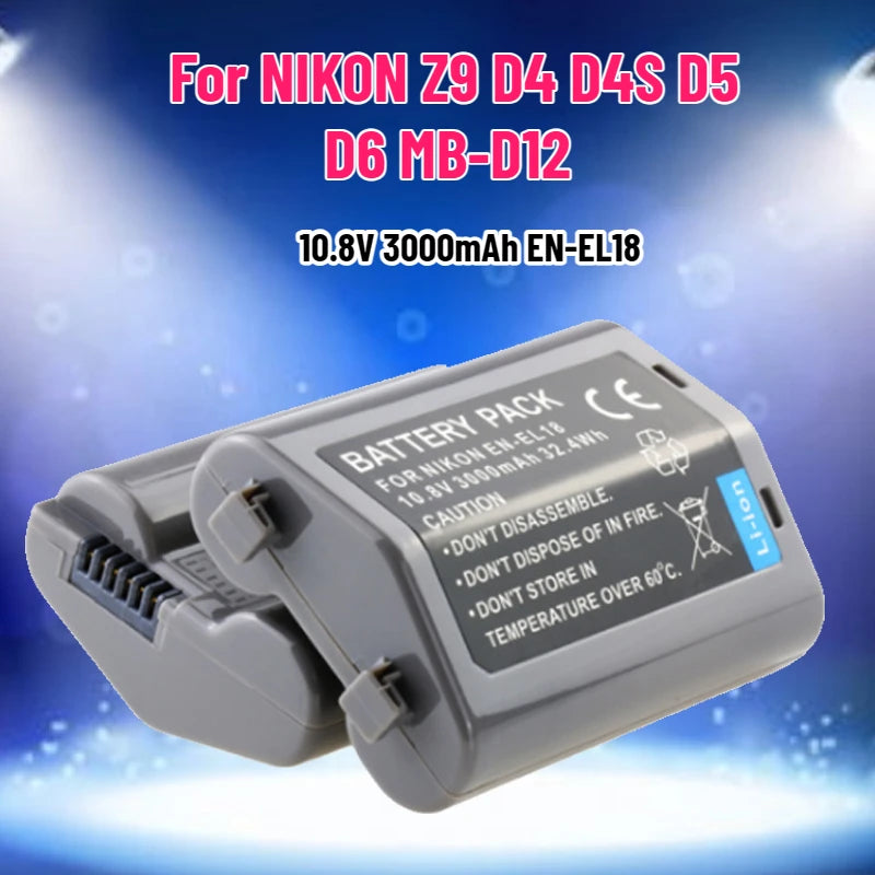 10.8V 3000mAh EN-EL18 EN-EL18A EN-EL18B BATTERY for NIKON Z9 D4 D4S D5 D6 MB-D12 D500 D800 D850 MB18 MB17 Bateria
