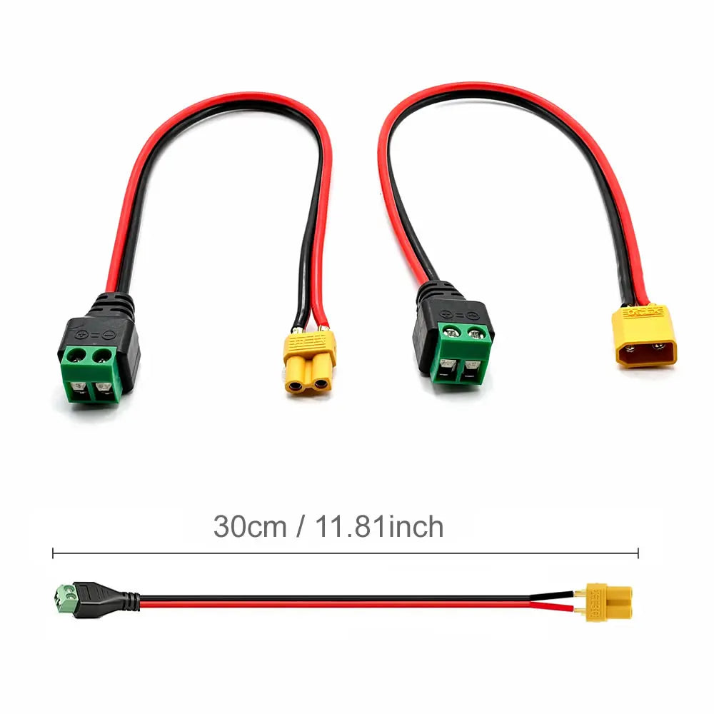 XT30 Male Female Connector Plug to Solderless 2 Pin Screw Terminal Adapter for FPV Drones RC Lipo Fixed Wing Battery Connections
