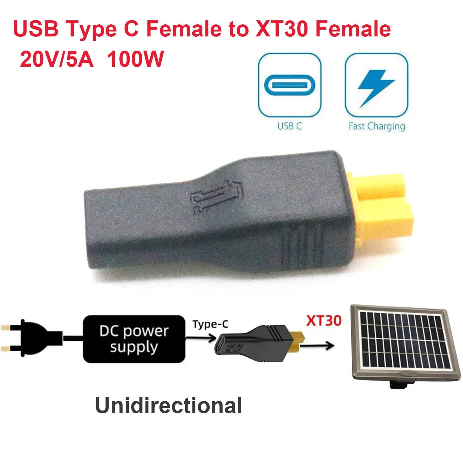 1pc USB Type C Female Input to XT30 Female Output Power Charging Adapter RC Lipo Battery Drone Aircraft Model Remote Control Toy