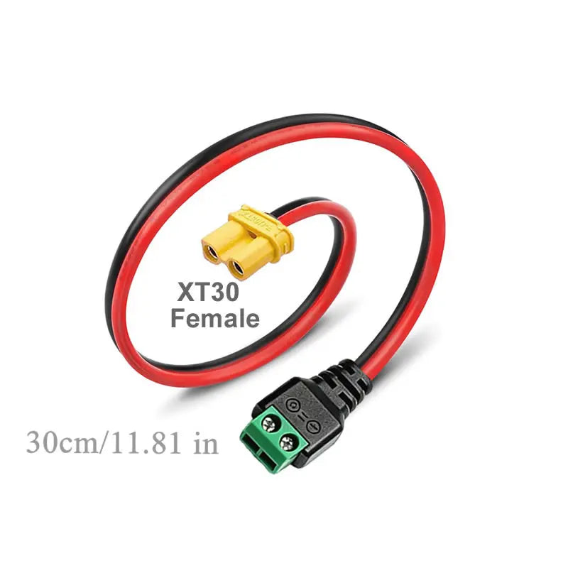 XT30 Male Female Connector Plug to Solderless 2 Pin Screw Terminal Adapter for FPV Drones RC Lipo Fixed Wing Battery Connections