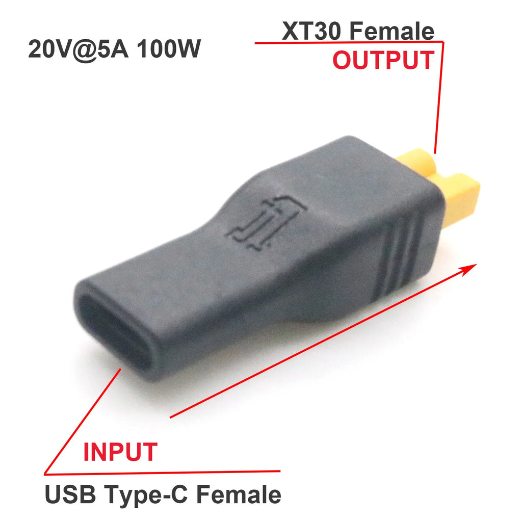 1pc USB Type C Female Input to XT30 Female Output Power Charging Adapter RC Lipo Battery Drone Aircraft Model Remote Control Toy
