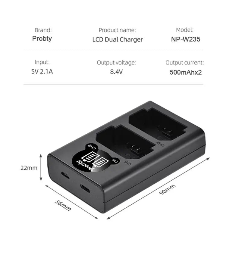 2200mAh NP-W235 NP W235 Battery LCD Dual Charging for Fujifilm X-T5 X-T4 GFX 100S X-H2S GFX 50S II VG-XT4 Vertical Battery Grip