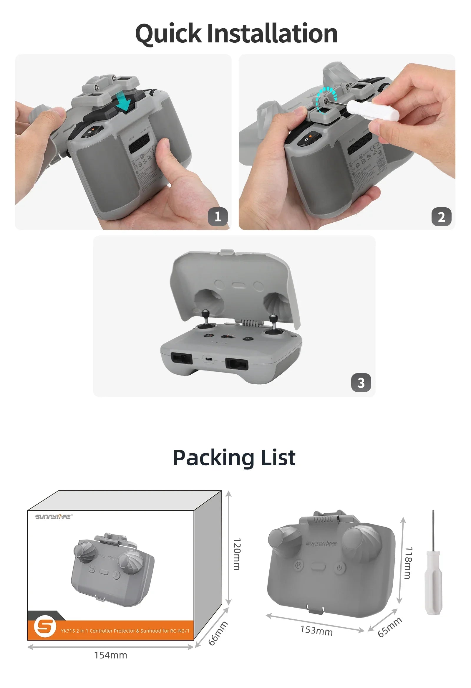 2 in 1 Controller Protector SunHood Control Sticks Guard Protective Cover for RC-N2/1/N3 for DJI NEO 2 Mini 3 4 Pro/ AIR 3 Drone
